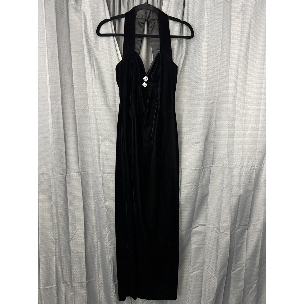 VTG Gunne Sax Jessica McClintock Velvet Maxi Slit Dress Womens 5/6 Black Witchy‎